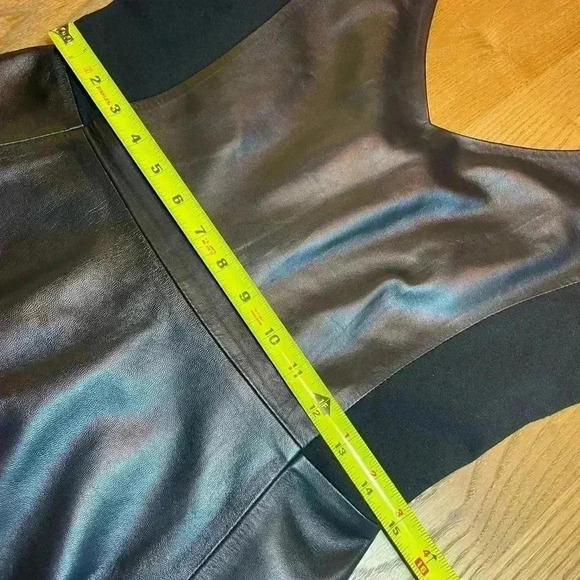 Lou Andrea Black Leather Dress V Neck Fit & Flare Short Mini Soft Lamb 40 M 8 - Picture 11 of 15